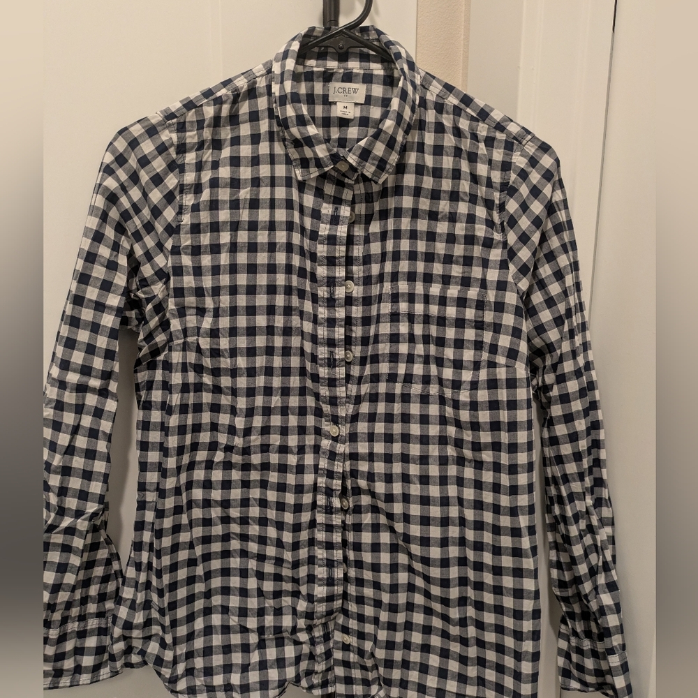 J. Crew Women's Navy and White Gingham Shirt